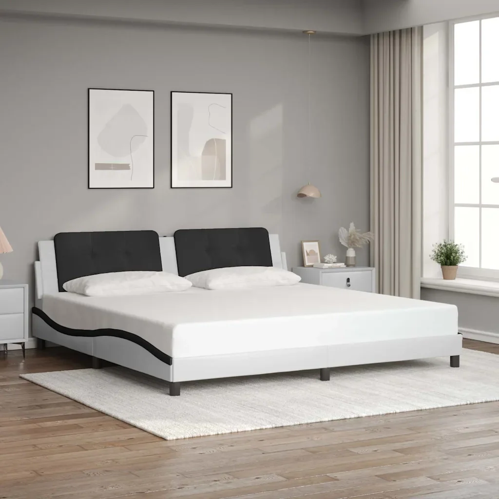 Letto matrimoniale | Letto per adulti | Giroletto senza Materasso Zadar Bianco e Nero 200x200 cm in Similpelle - Image 2