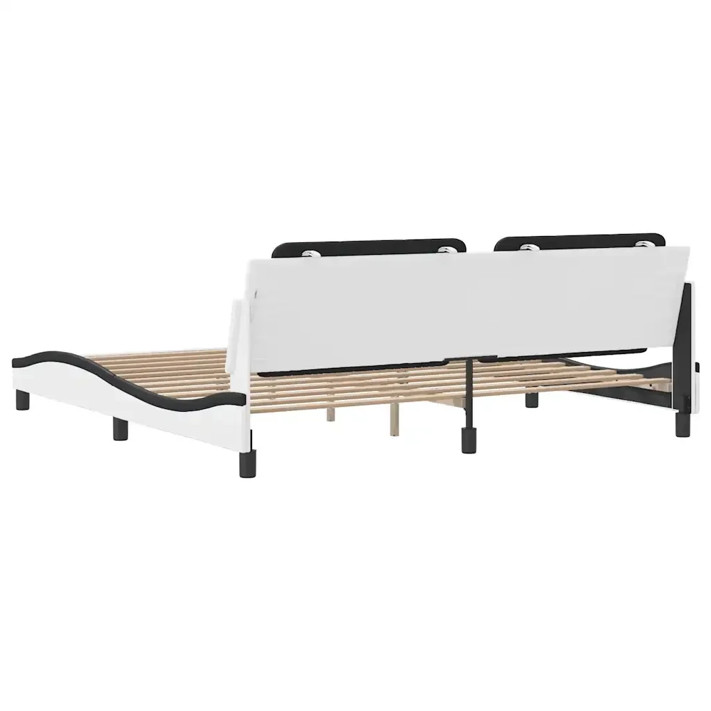 Letto matrimoniale | Letto per adulti | Giroletto senza Materasso Zadar Bianco e Nero 200x200 cm in Similpelle - Image 6