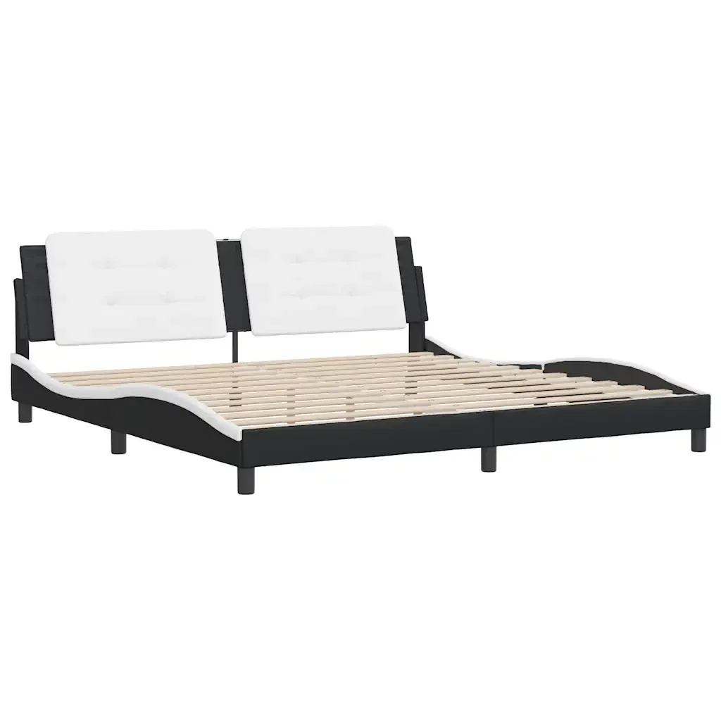 Letto matrimoniale | Letto per adulti | Giroletto senza Materasso Zadar Bianco e Nero 200x200 cm in Similpelle - Image 4