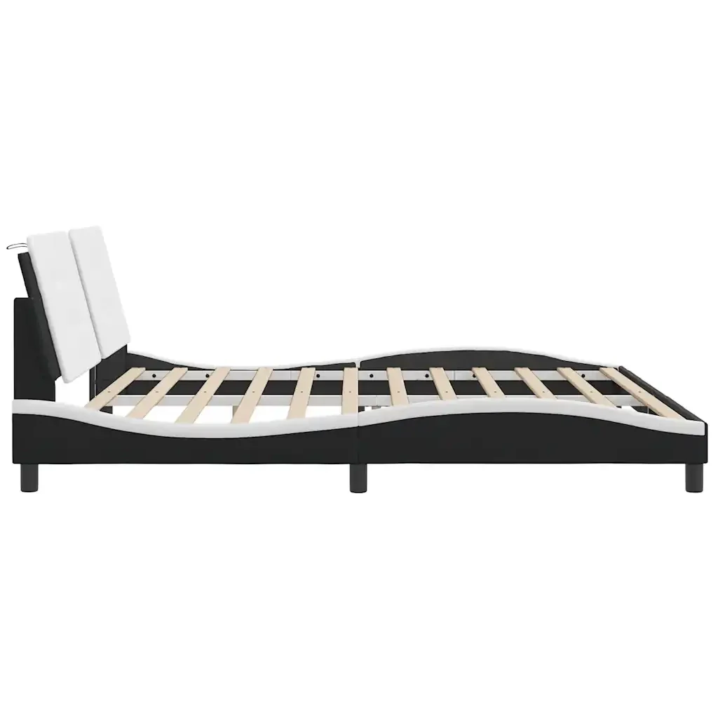 Letto matrimoniale | Letto per adulti | Giroletto senza Materasso Zadar Bianco e Nero 200x200 cm in Similpelle - Image 5
