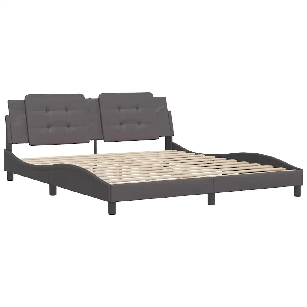 Letto matrimoniale | Letto per adulti | Giroletto senza Materasso Zadar Grigio 180x200 cm in Similpelle - Image 4