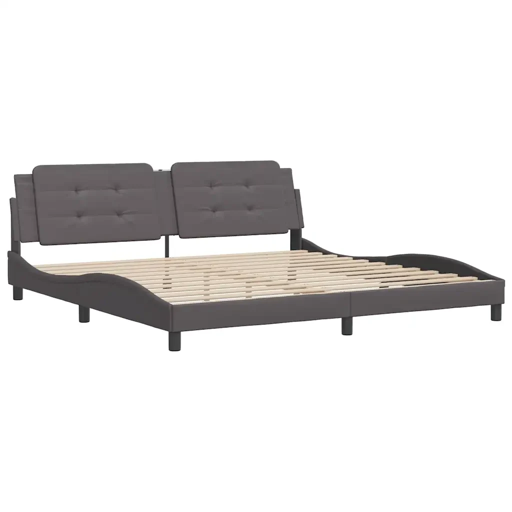 Letto matrimoniale | Letto per adulti | Giroletto senza Materasso Zadar Grigio 200x200 cm in Similpelle - Image 4
