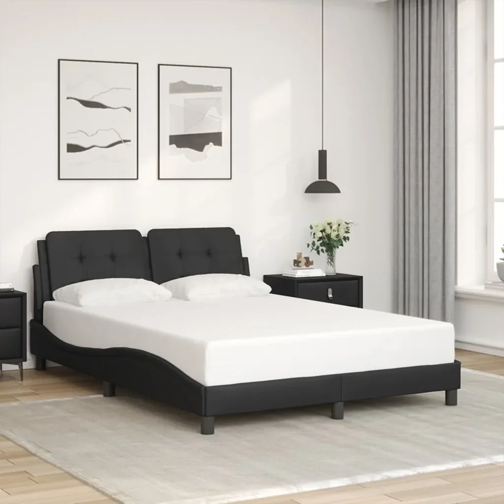 Letto matrimoniale | Letto per adulti | Giroletto senza Materasso Zadar Nero 140x200 cm in Similpelle - Image 2