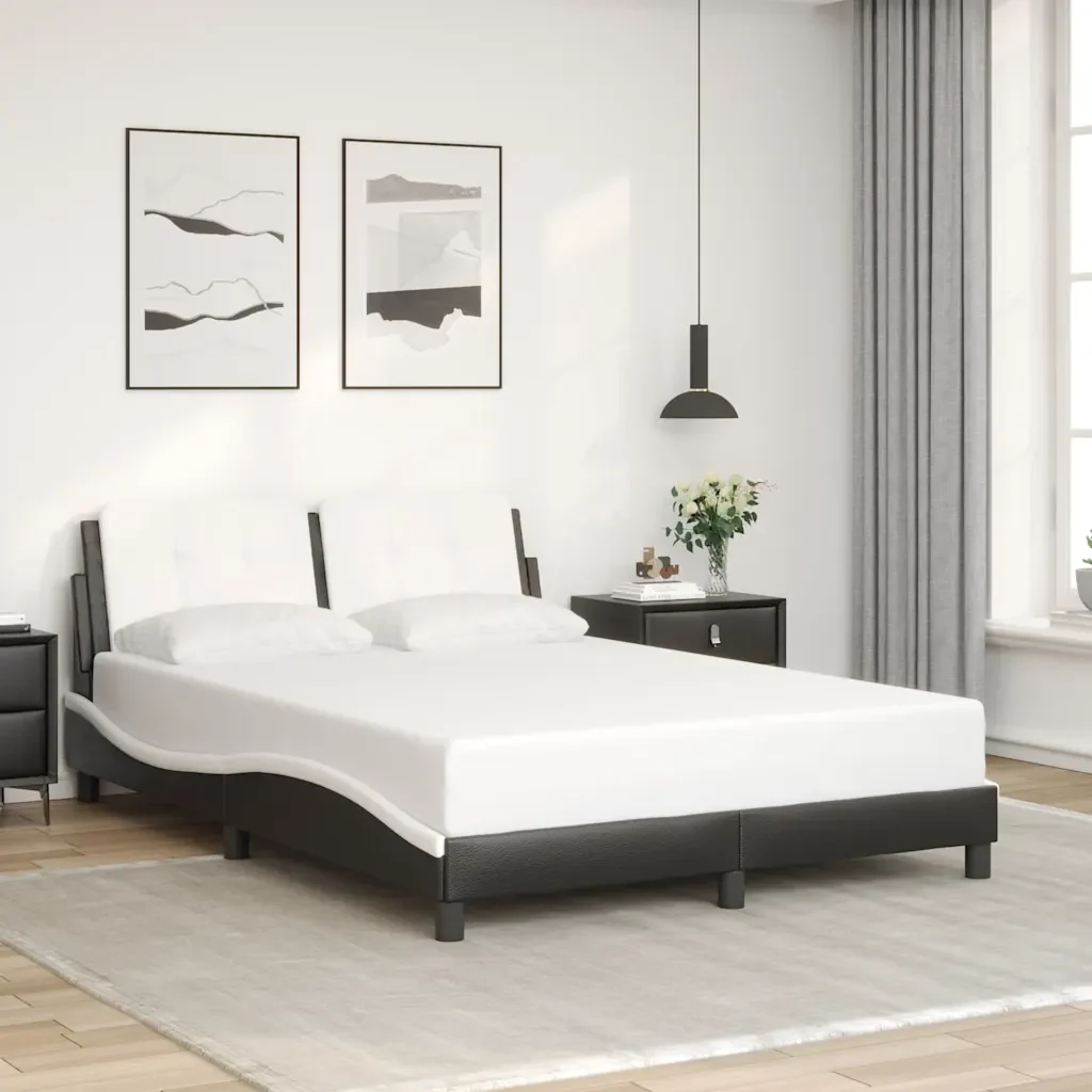 Letto matrimoniale | Letto per adulti | Giroletto senza Materasso Zadar Nero e Bianco 120x200 cm in Similpelle - Image 2