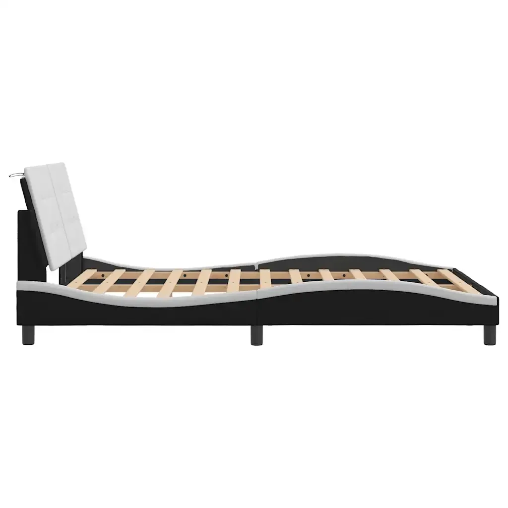 Letto matrimoniale | Letto per adulti | Giroletto senza Materasso Zadar Nero e Bianco 120x200 cm in Similpelle - Image 5