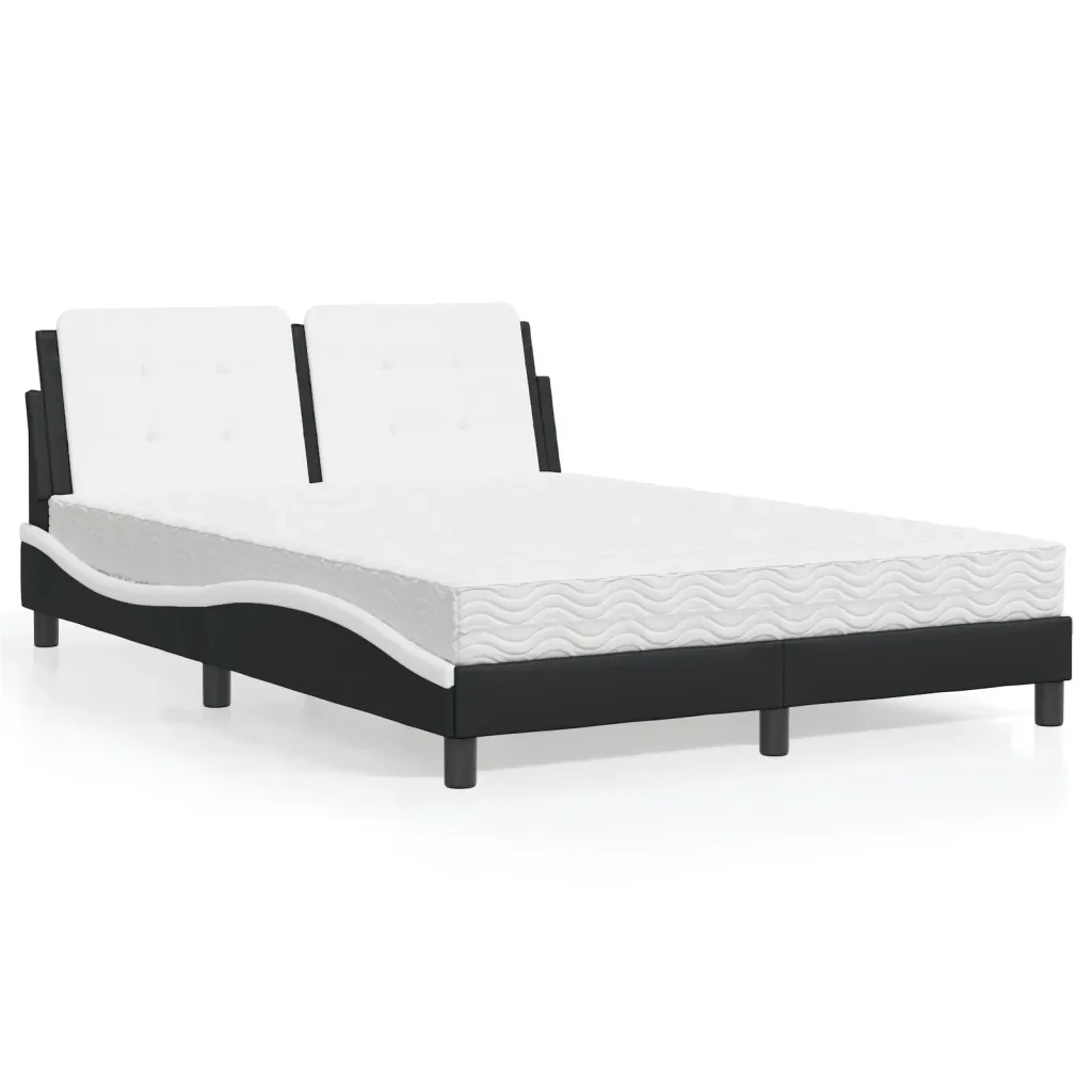 Letto matrimoniale | Letto per adulti | Giroletto senza Materasso Zadar Nero e Bianco 120x200 cm in Similpelle - Image 2