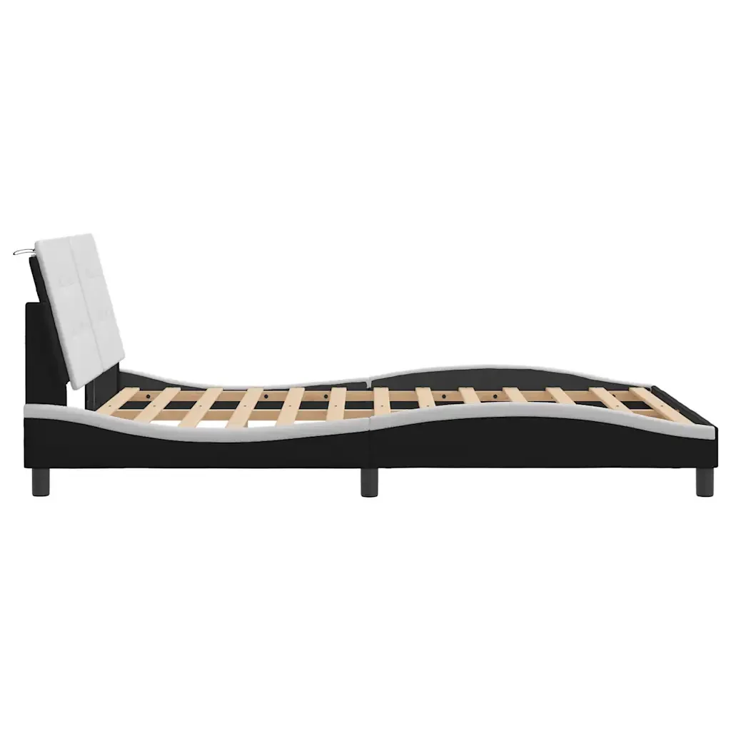 Letto matrimoniale | Letto per adulti | Giroletto senza Materasso Zadar Nero e Bianco 140x190 cm in Similpelle - Image 5