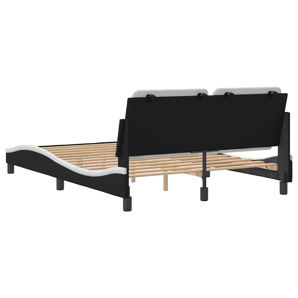 Letto matrimoniale | Letto per adulti | Giroletto senza Materasso Zadar Nero e Bianco 140x190 cm in Similpelle - Image 6