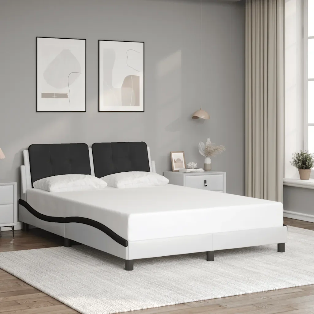 Letto matrimoniale | Letto per adulti | Giroletto senza Materasso Zadar Nero e Bianco 140x200 cm in Similpelle - Image 2
