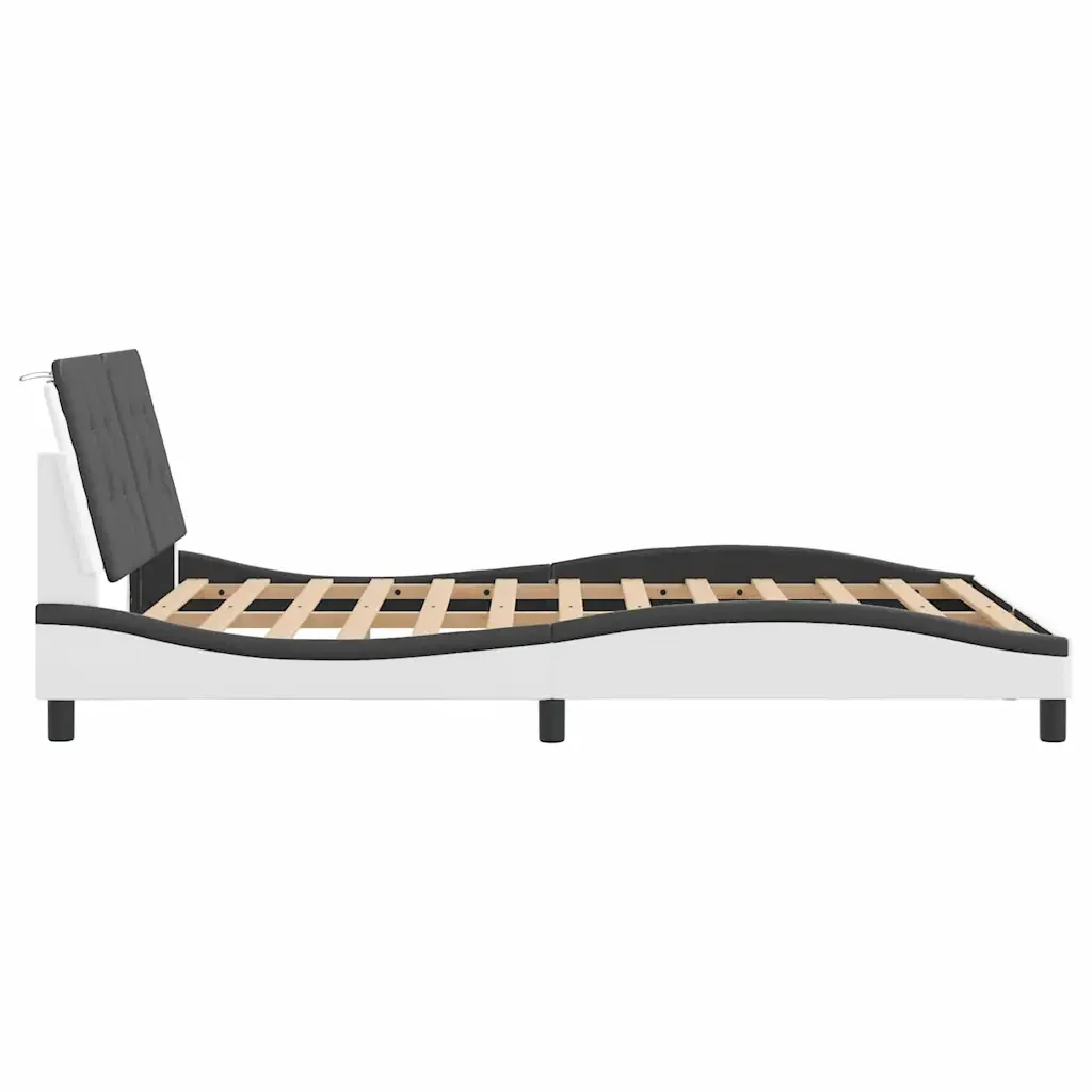 Letto matrimoniale | Letto per adulti | Giroletto senza Materasso Zadar Nero e Bianco 140x200 cm in Similpelle - Image 5
