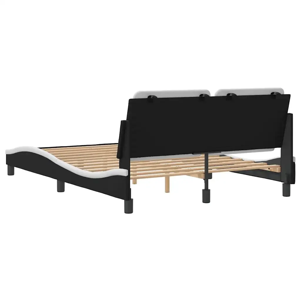 Letto matrimoniale | Letto per adulti | Giroletto senza Materasso Zadar Nero e Bianco 140x200 cm in Similpelle - Image 6