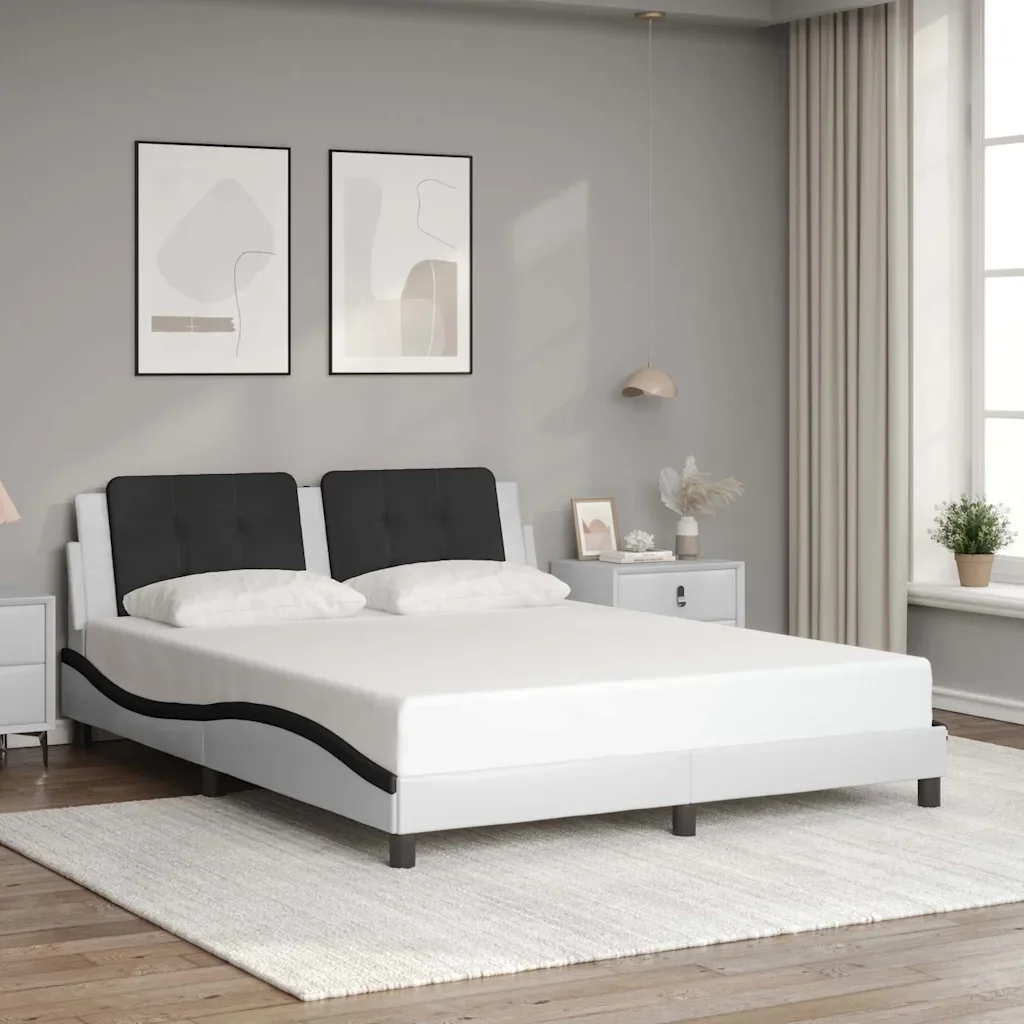 Letto matrimoniale | Letto per adulti | Giroletto senza Materasso Zadar Nero e Bianco 160x200 cm in Similpelle - Image 2