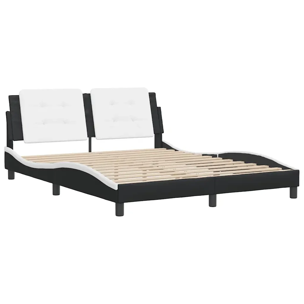 Letto matrimoniale | Letto per adulti | Giroletto senza Materasso Zadar Nero e Bianco 160x200 cm in Similpelle - Image 3