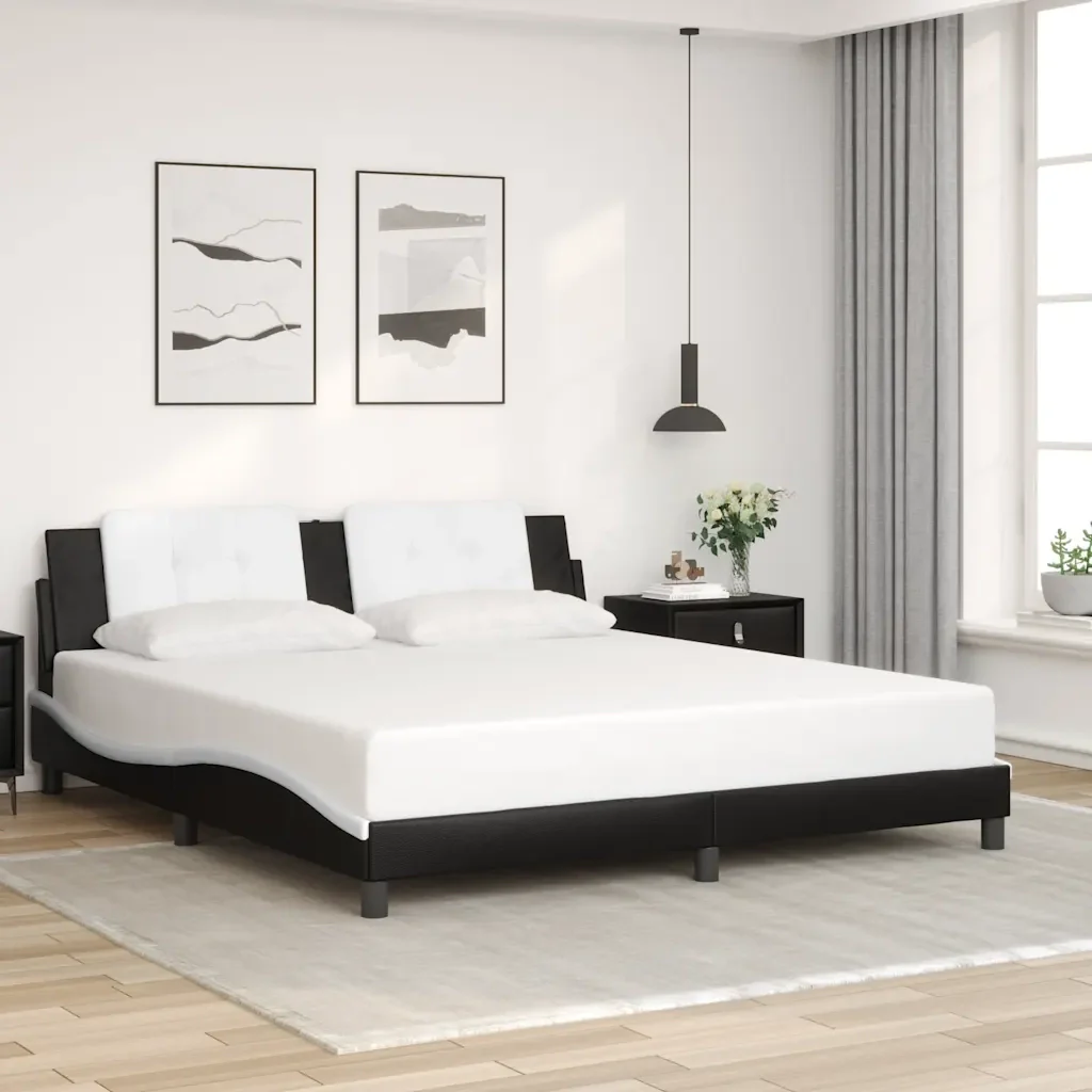 Letto matrimoniale | Letto per adulti | Giroletto senza Materasso Zadar Nero e Bianco 180x200 cm in Similpelle - Image 2