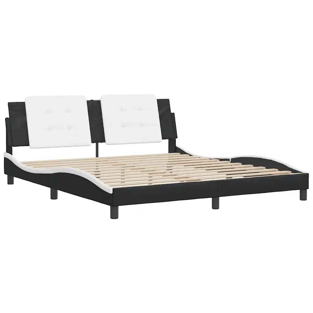 Letto matrimoniale | Letto per adulti | Giroletto senza Materasso Zadar Nero e Bianco 180x200 cm in Similpelle - Image 4