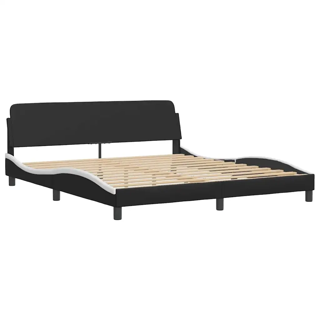Letto matrimoniale | Letto per adulti | Giroletto senza Materasso Zadar Nero e Bianco 180x200 cm in Similpelle - Image 7
