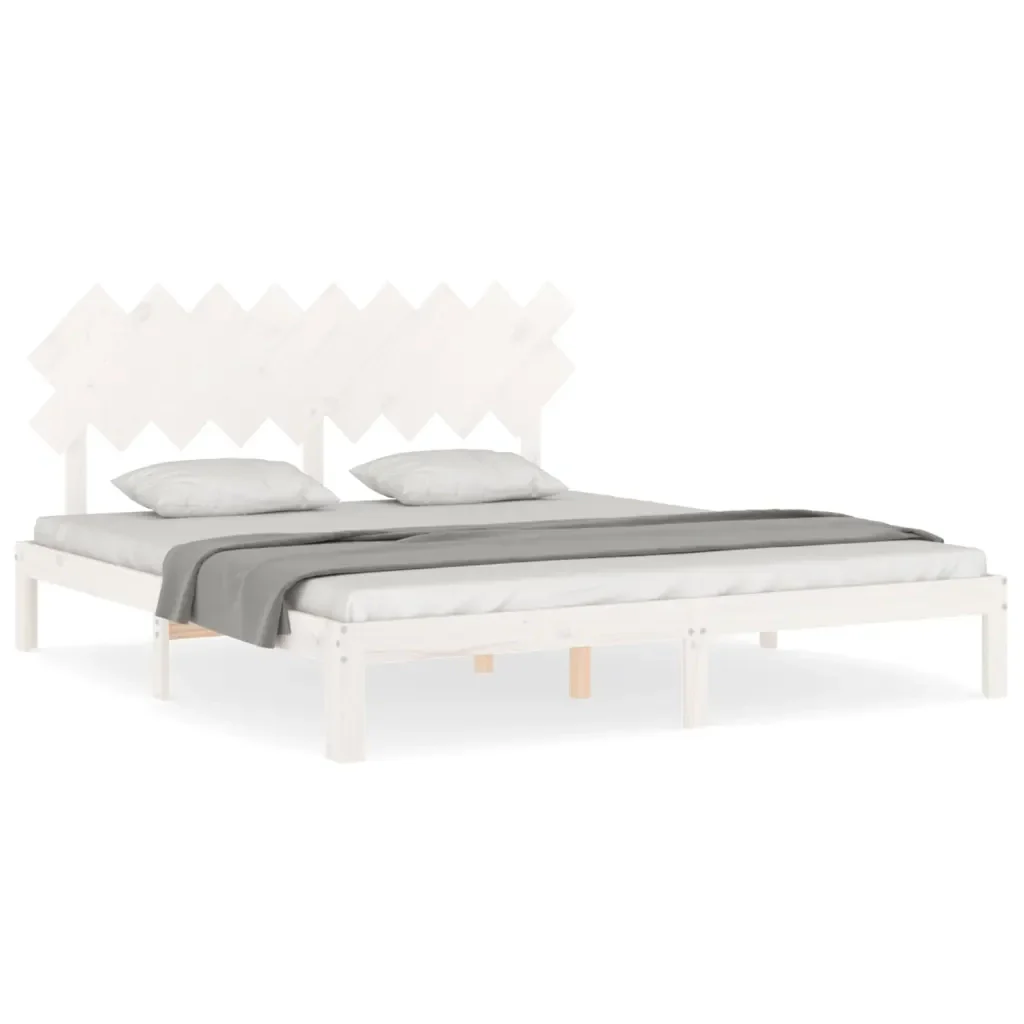 Letto matrimoniale | Letto per adulti | Giroletto Testiera Bianco Super King Size in Legno Massello