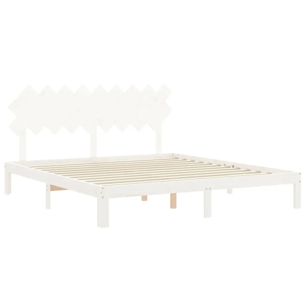 Letto matrimoniale | Letto per adulti | Giroletto Testiera Bianco Super King Size in Legno Massello - Image 5
