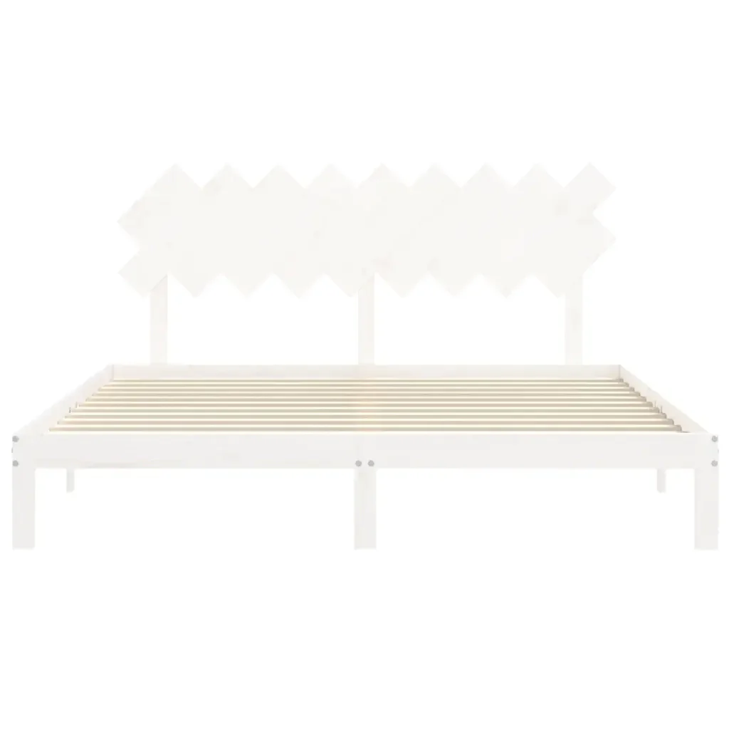 Letto matrimoniale | Letto per adulti | Giroletto Testiera Bianco Super King Size in Legno Massello - Image 6
