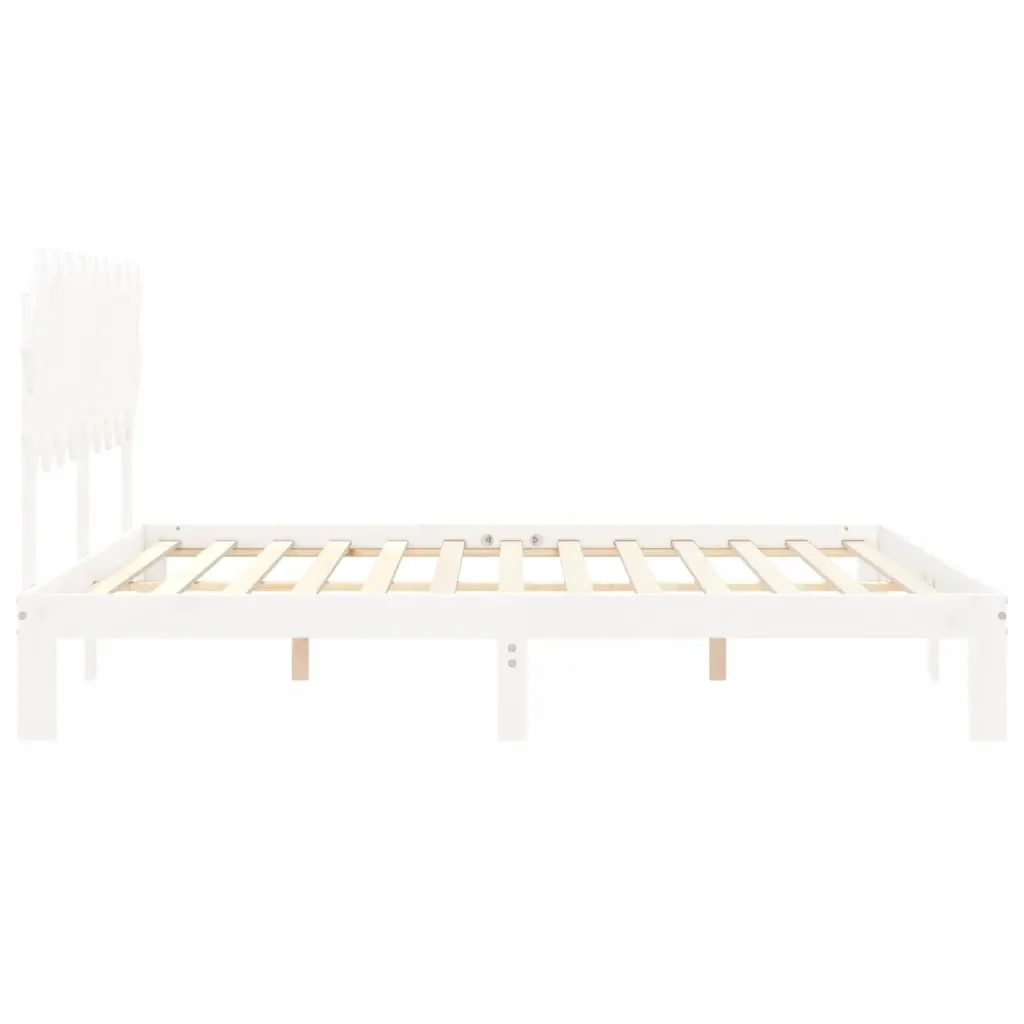 Letto matrimoniale | Letto per adulti | Giroletto Testiera Bianco Super King Size in Legno Massello - Image 7