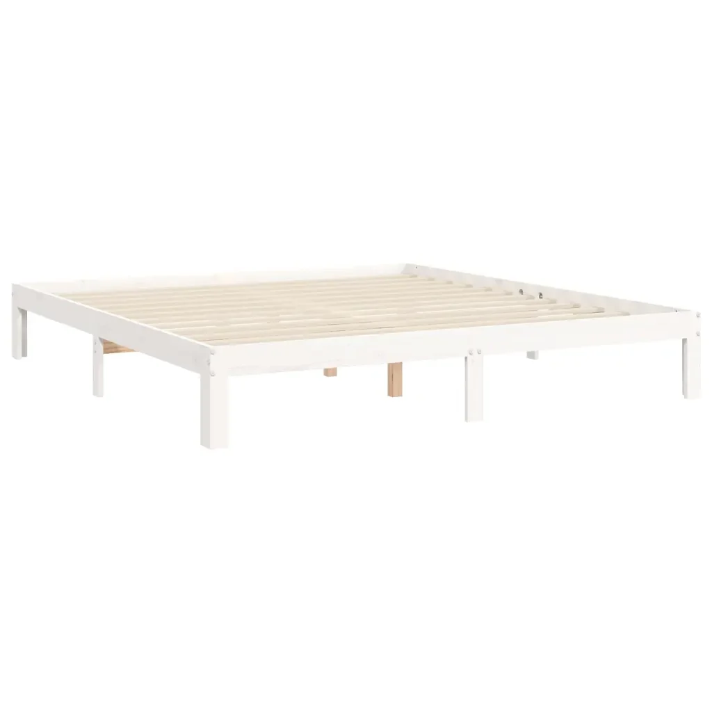 Letto matrimoniale | Letto per adulti | Giroletto Testiera Bianco Super King Size in Legno Massello - Image 9