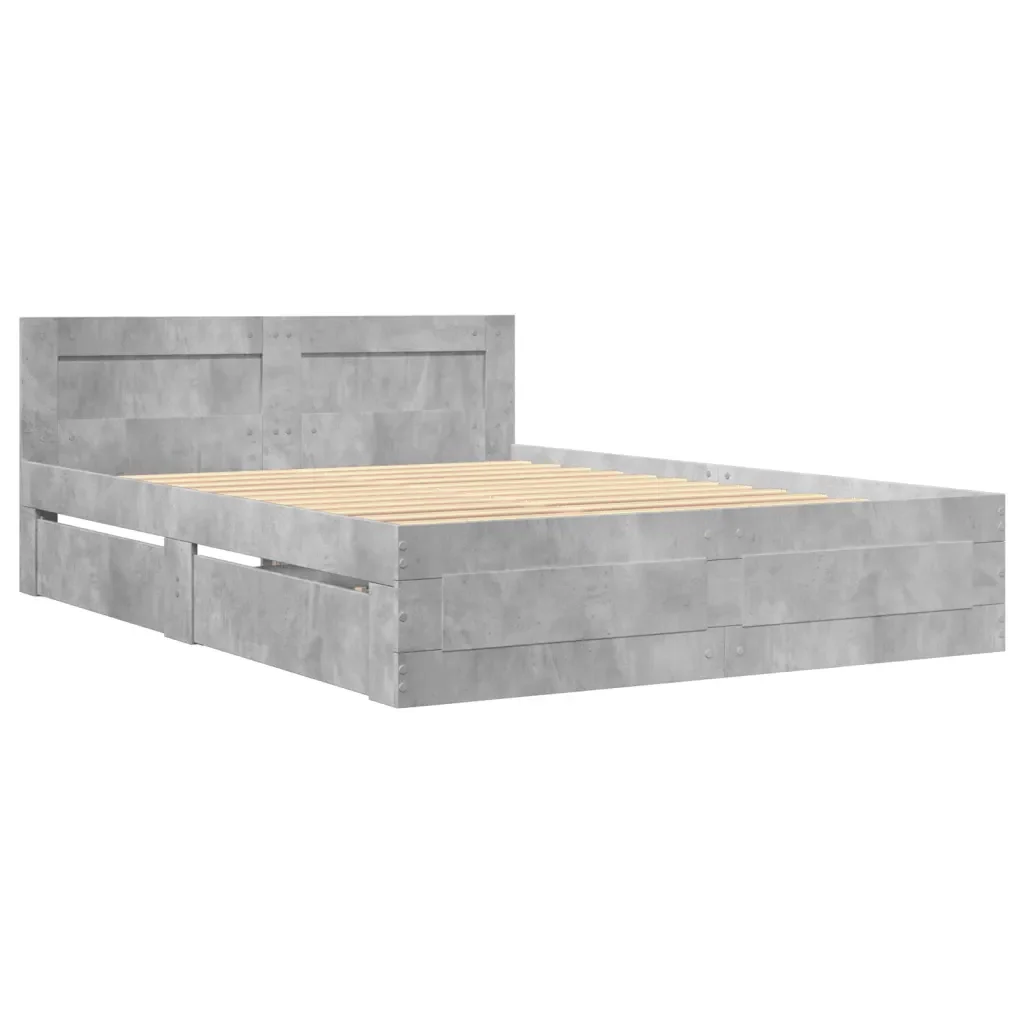 Letto matrimoniale | Letto per adulti | Giroletto Testiera Grigio Cemento 120x200 cm Legno Multistrato - Image 3