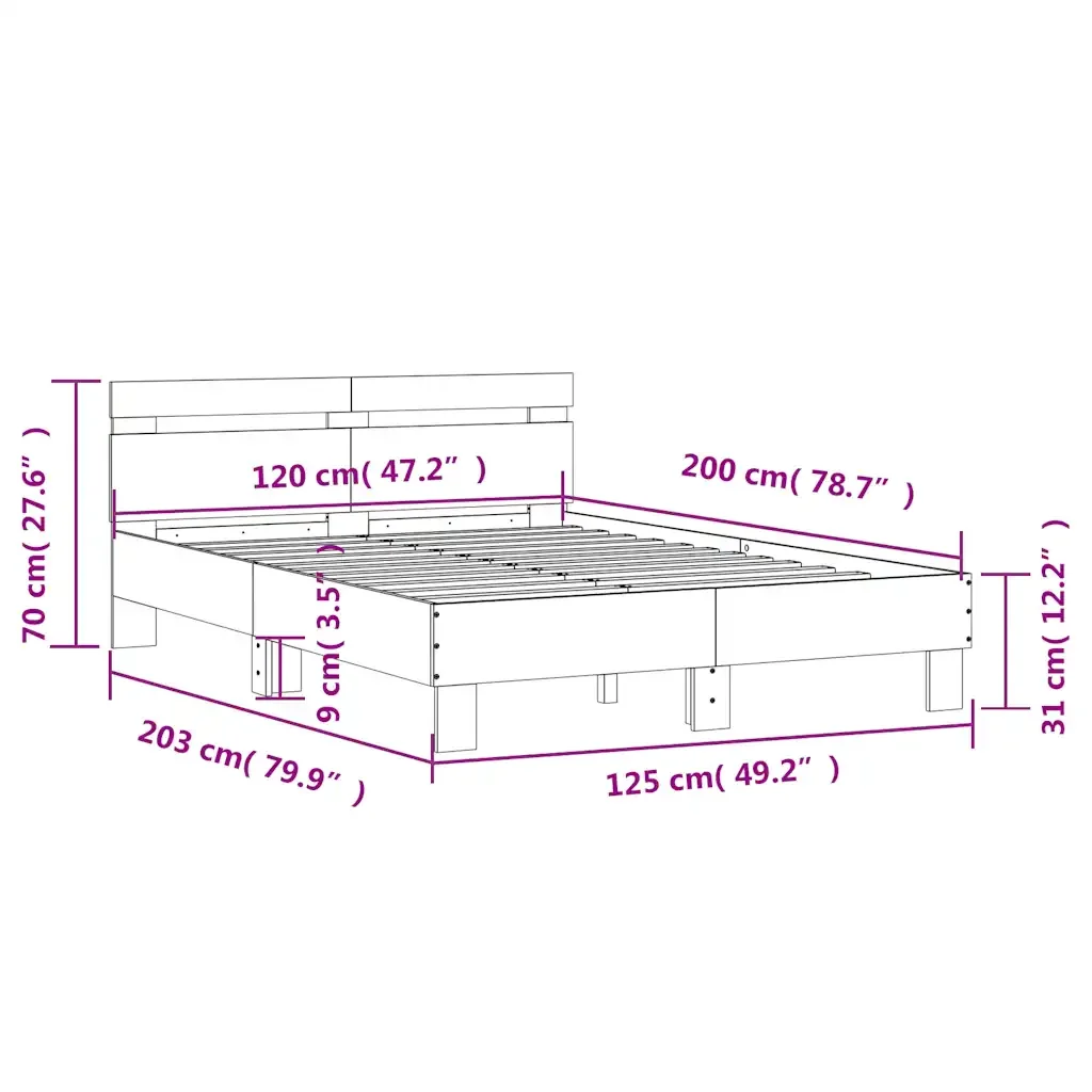Letto matrimoniale | Letto per adulti | Giroletto Testiera Grigio Cemento 120x200 cm Legno Multistrato - Image 10