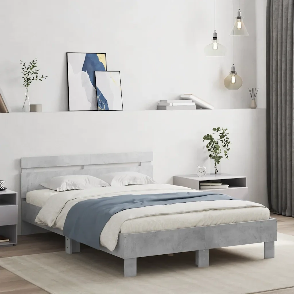 Letto matrimoniale | Letto per adulti | Giroletto Testiera Grigio Cemento 120x200 cm Legno Multistrato - Image 2