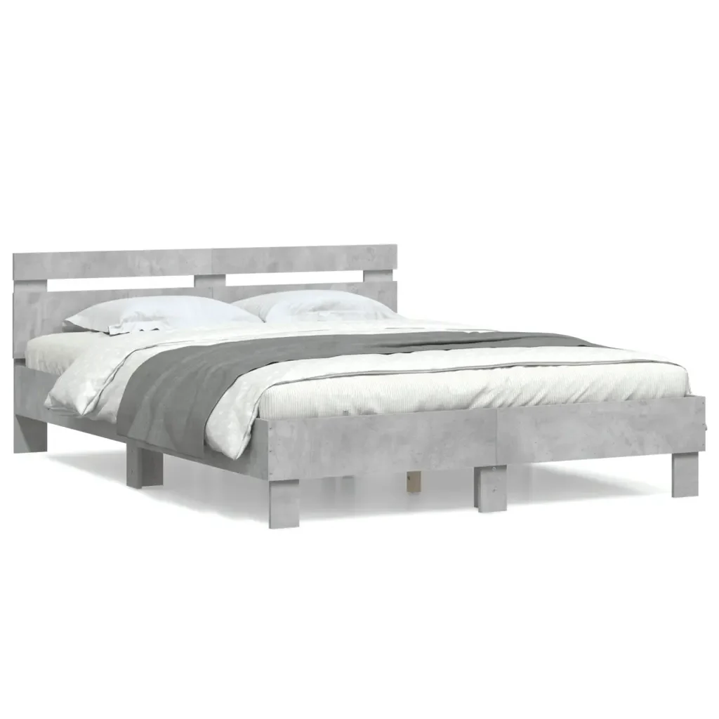 Letto matrimoniale | Letto per adulti | Giroletto Testiera Grigio Cemento 140x190 cm Legno Multistrato