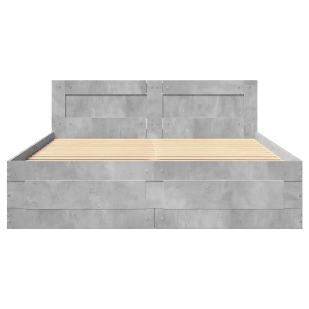 Letto matrimoniale | Letto per adulti | Giroletto Testiera Grigio Cemento 140x200 cm Legno Multistrato - Image 5