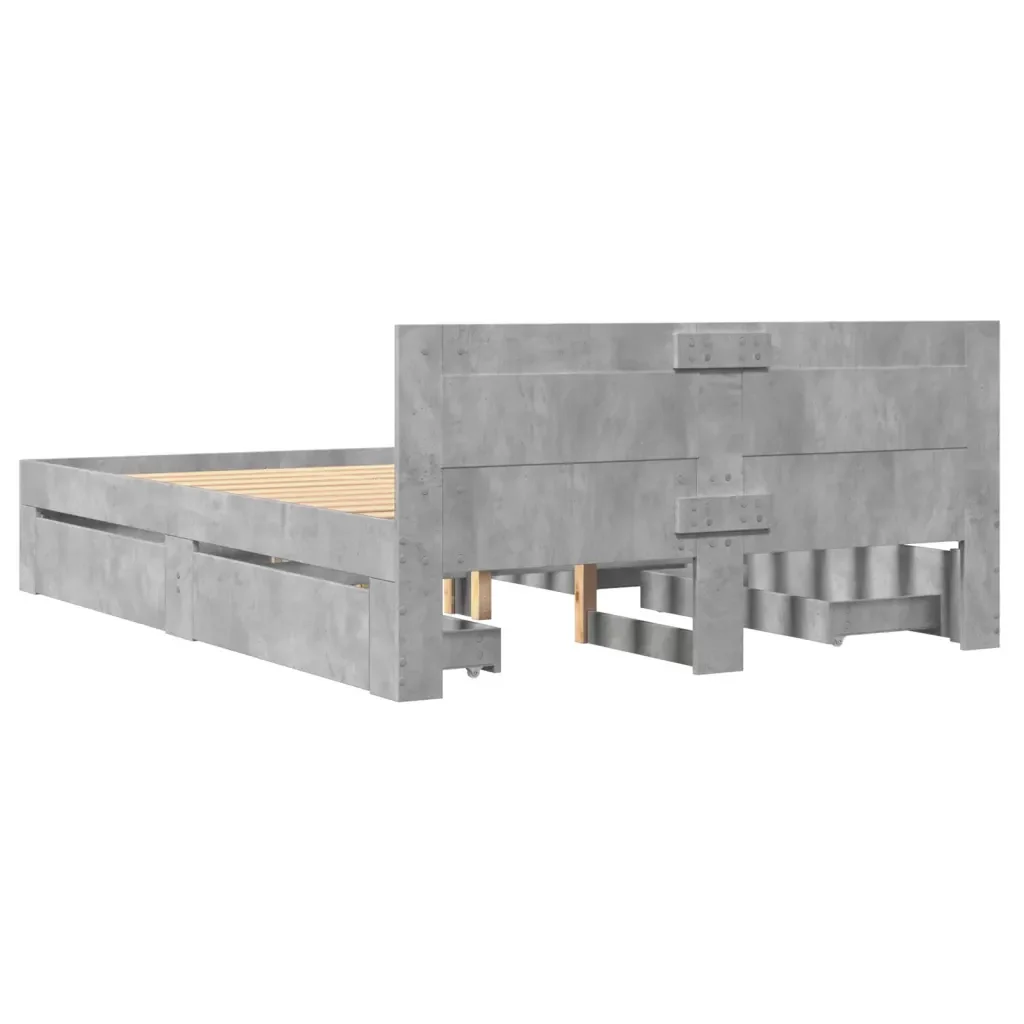 Letto matrimoniale | Letto per adulti | Giroletto Testiera Grigio Cemento 140x200 cm Legno Multistrato - Image 7