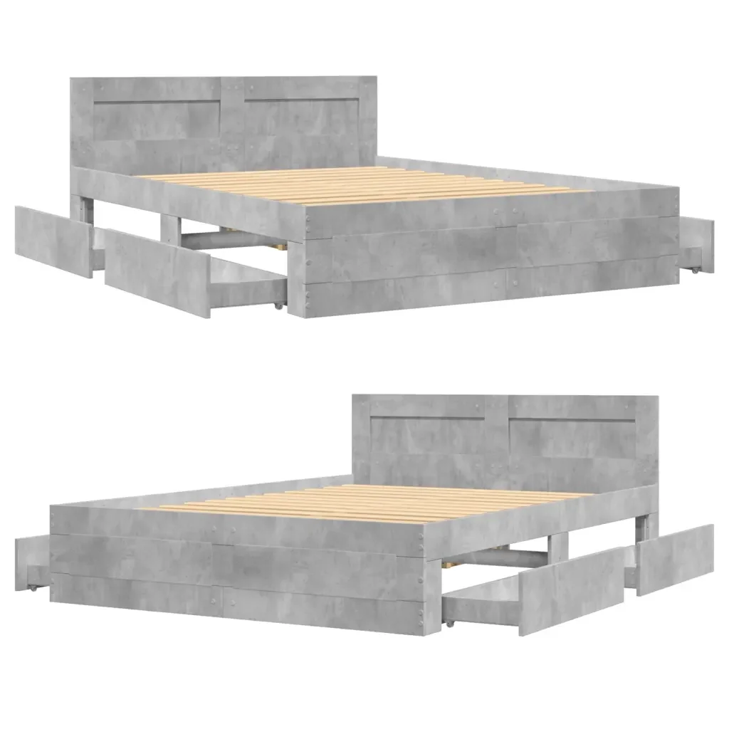 Letto matrimoniale | Letto per adulti | Giroletto Testiera Grigio Cemento 140x200 cm Legno Multistrato - Image 8