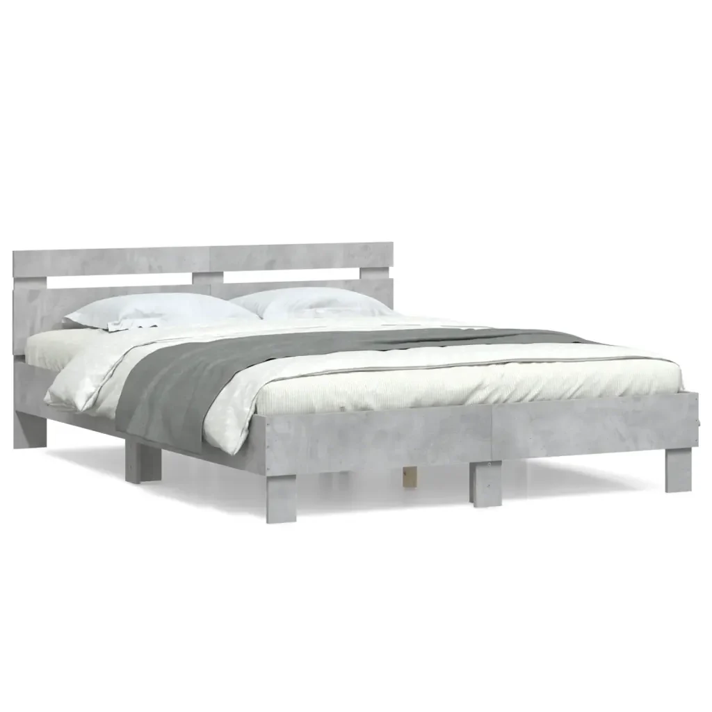 Letto matrimoniale | Letto per adulti | Giroletto Testiera Grigio Cemento 140x200 cm Legno Multistrato