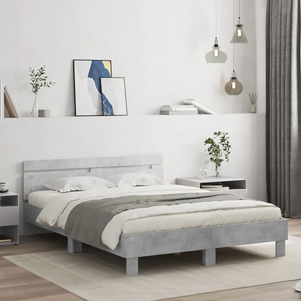 Letto matrimoniale | Letto per adulti | Giroletto Testiera Grigio Cemento 140x200 cm Legno Multistrato - Image 2