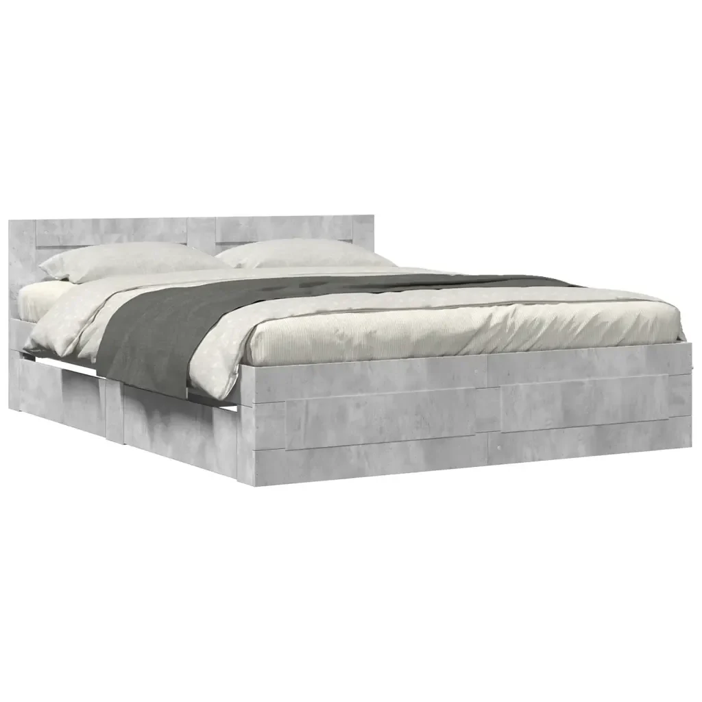 Letto matrimoniale | Letto per adulti | Giroletto Testiera Grigio Cemento 160x200 cm Legno Multistrato