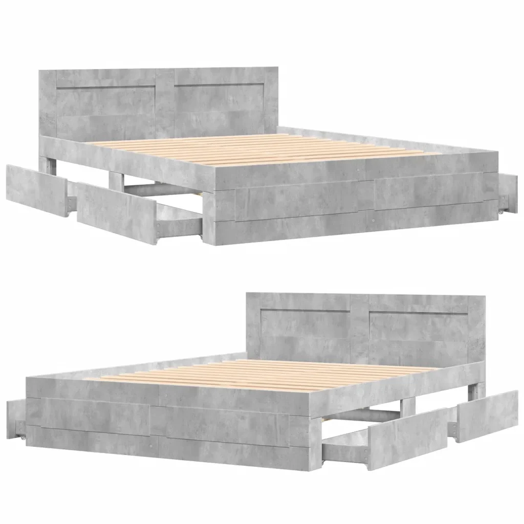 Letto matrimoniale | Letto per adulti | Giroletto Testiera Grigio Cemento 160x200 cm Legno Multistrato - Image 8