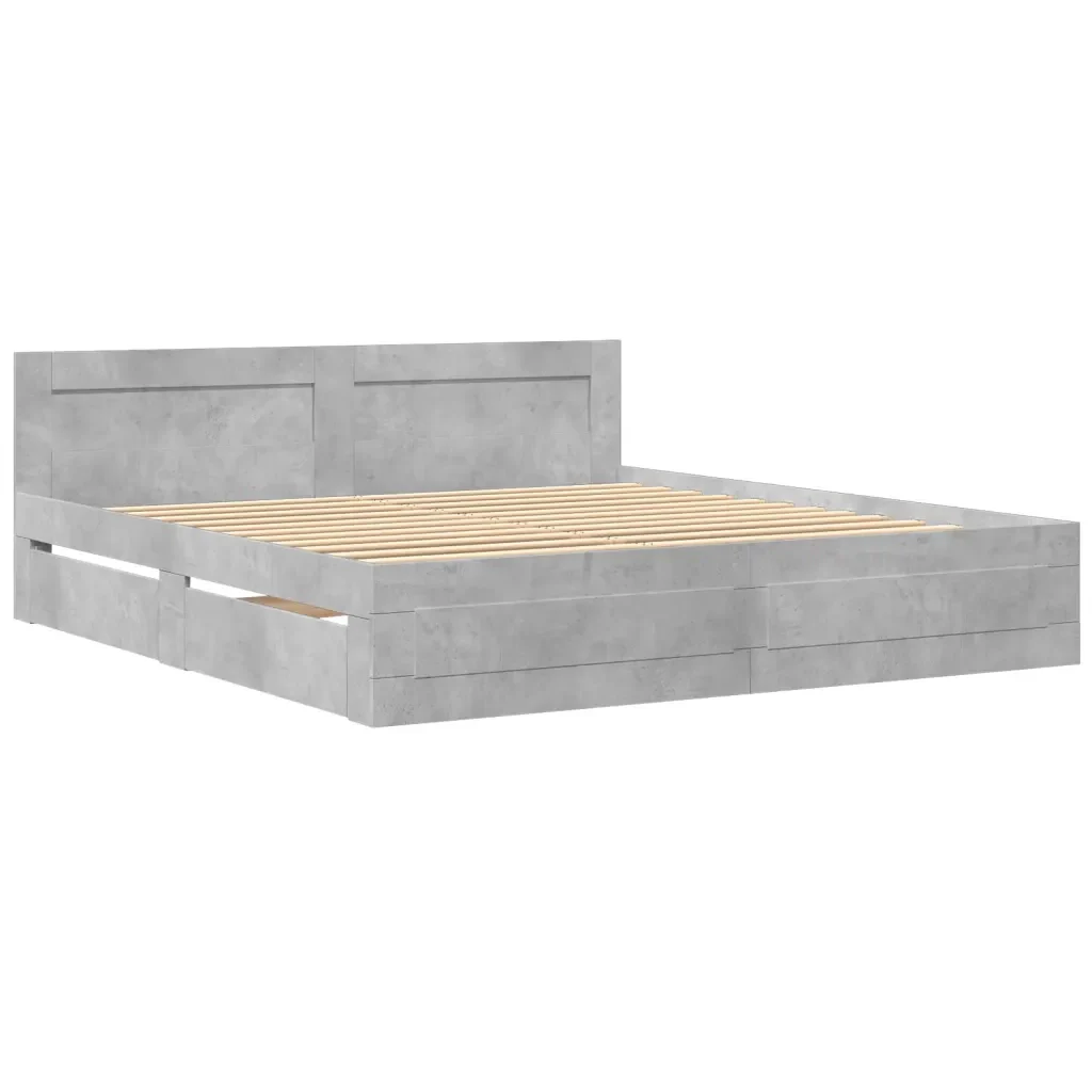 Letto matrimoniale | Letto per adulti | Giroletto Testiera Grigio Cemento 180x200 cm Legno Multistrato - Image 4