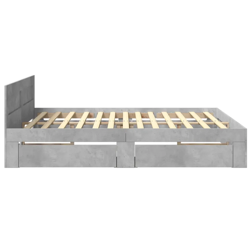 Letto matrimoniale | Letto per adulti | Giroletto Testiera Grigio Cemento 200x200 cm Legno Multistrato - Image 6