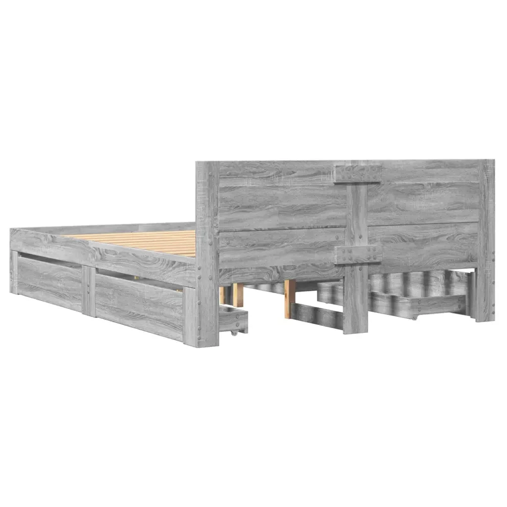 Letto matrimoniale | Letto per adulti | Giroletto Testiera Grigio Sonoma 120x190 cm Legno Multistrato - Image 7