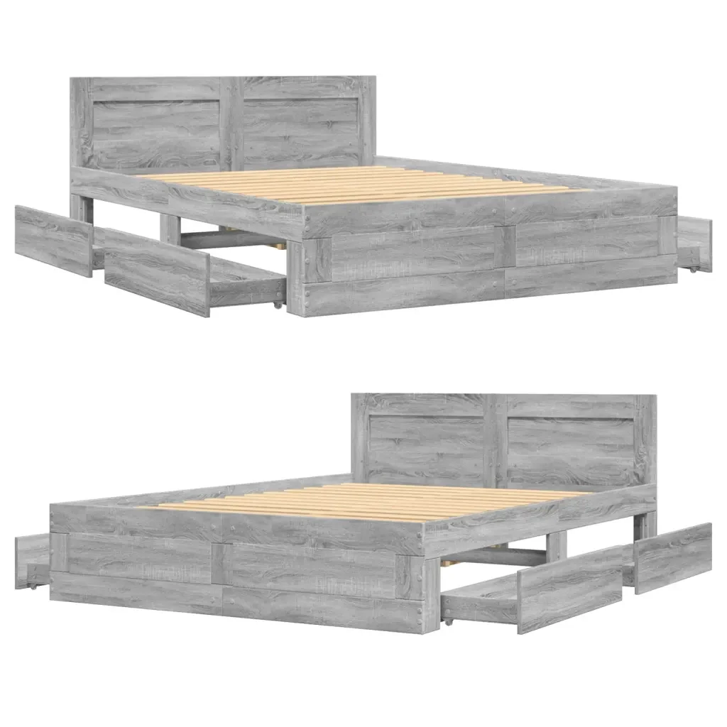 Letto matrimoniale | Letto per adulti | Giroletto Testiera Grigio Sonoma 120x190 cm Legno Multistrato - Image 8