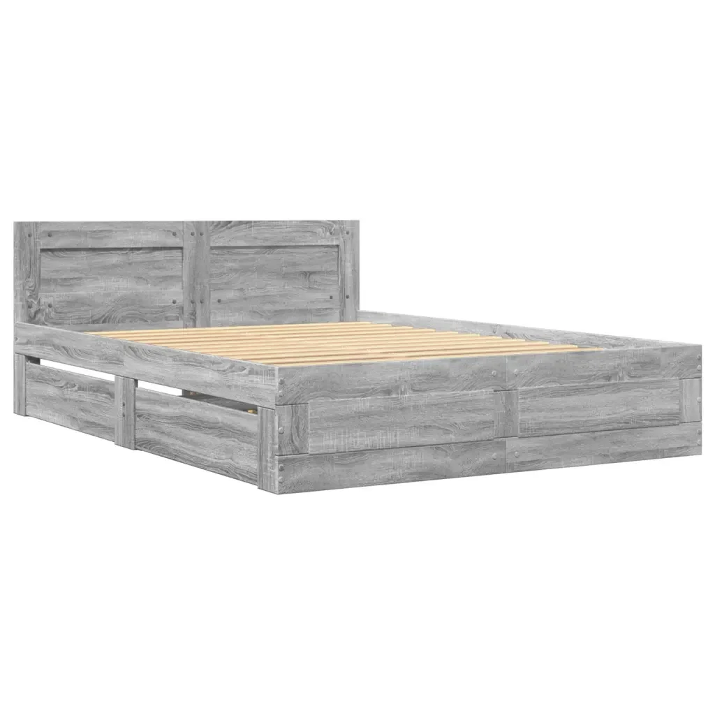 Letto matrimoniale | Letto per adulti | Giroletto Testiera Grigio Sonoma 120x200 cm Legno Multistrato - Image 4