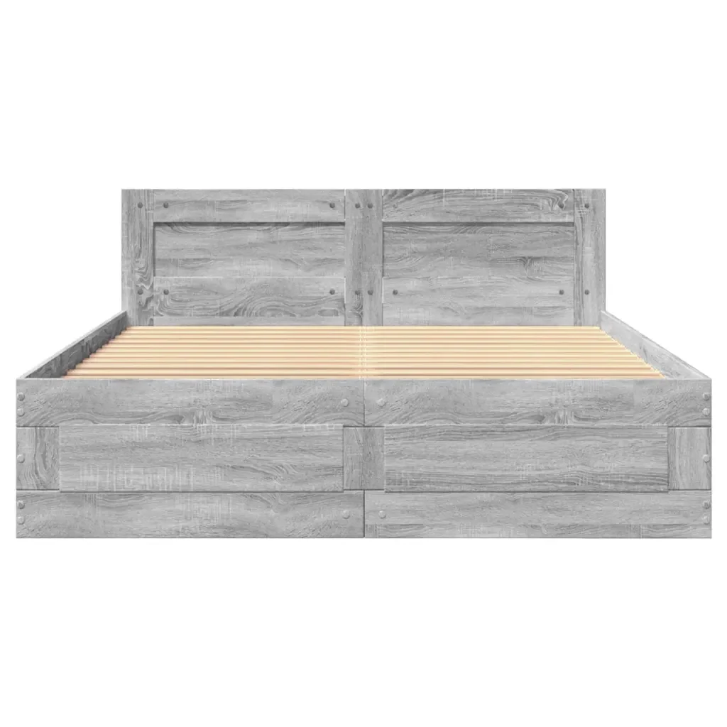 Letto matrimoniale | Letto per adulti | Giroletto Testiera Grigio Sonoma 120x200 cm Legno Multistrato - Image 5