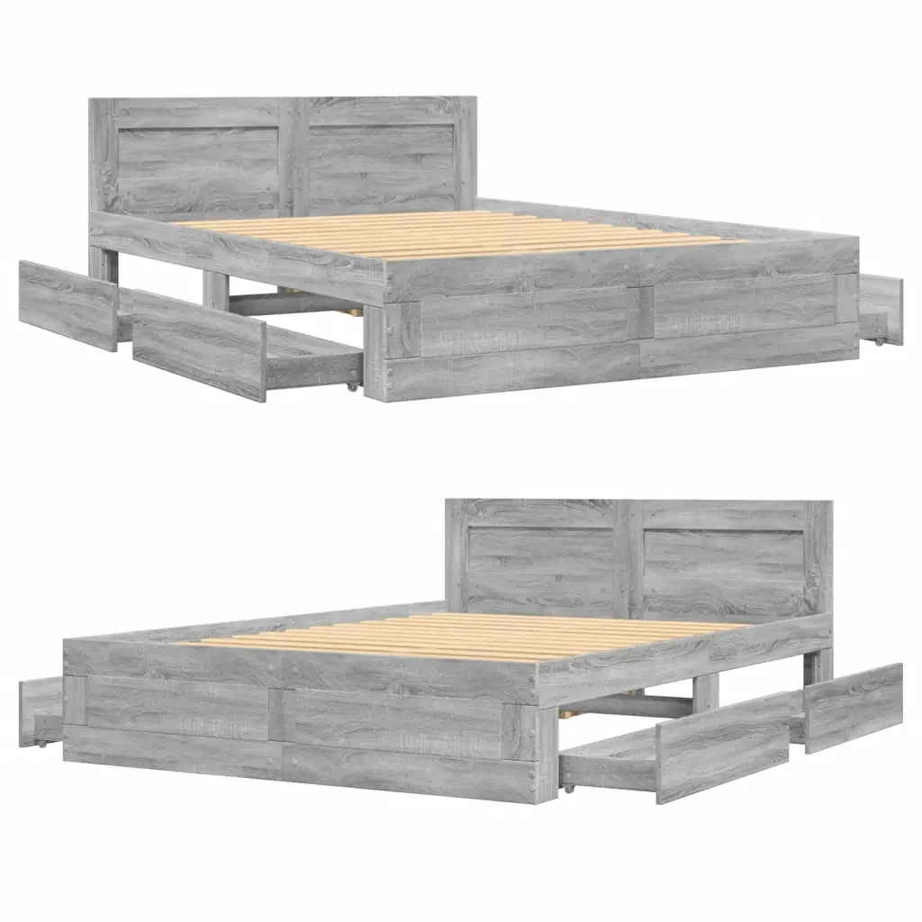 Letto matrimoniale | Letto per adulti | Giroletto Testiera Grigio Sonoma 120x200 cm Legno Multistrato - Image 8
