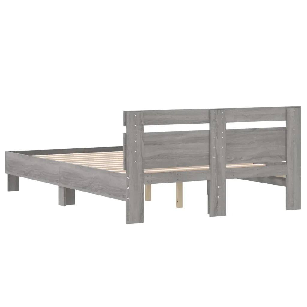 Letto matrimoniale | Letto per adulti | Giroletto Testiera Grigio Sonoma 135x190 cm Legno Multistrato - Image 7