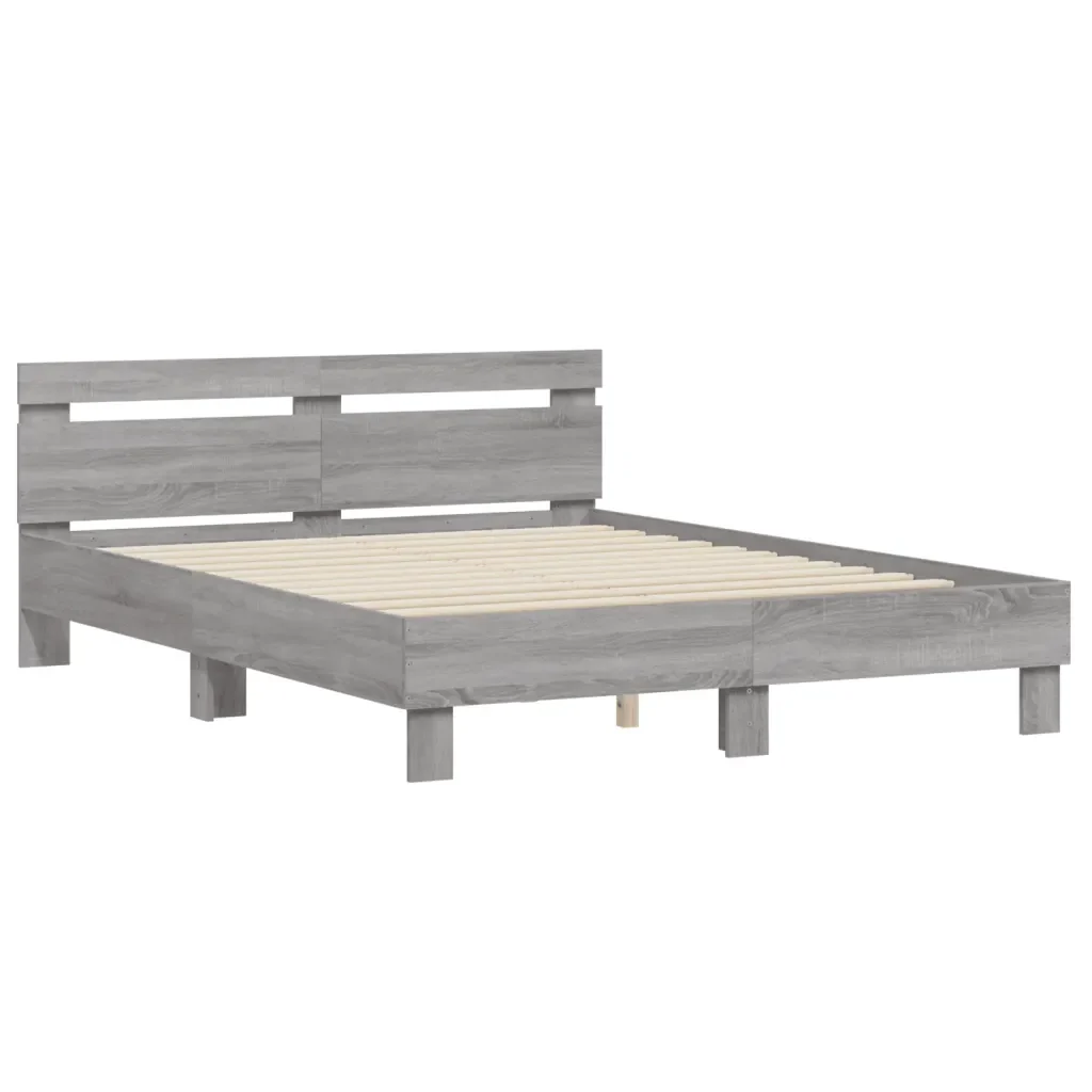 Letto matrimoniale | Letto per adulti | Giroletto Testiera Grigio Sonoma 140x190 cm Legno Multistrato - Image 3