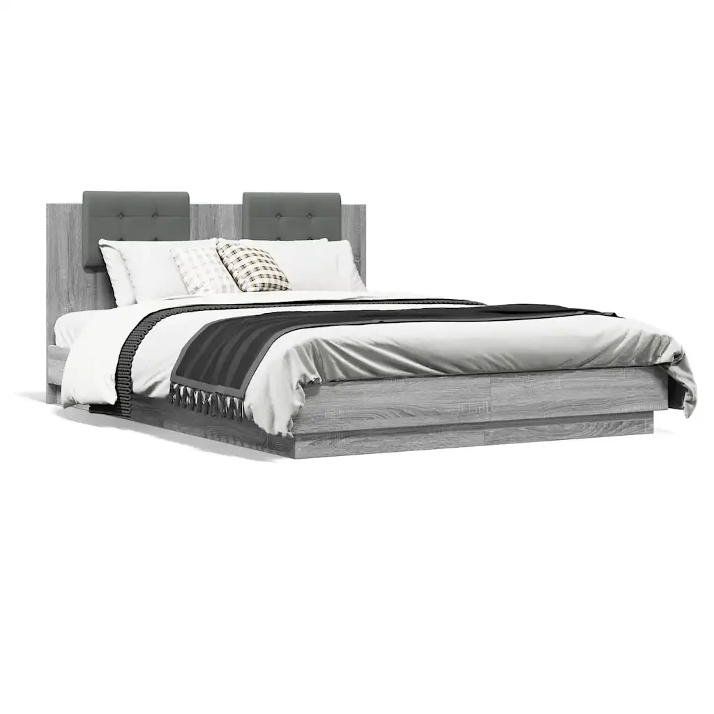 Letto matrimoniale | Letto per adulti | Giroletto Testiera Grigio Sonoma 140x200 cm Legno Multistrato