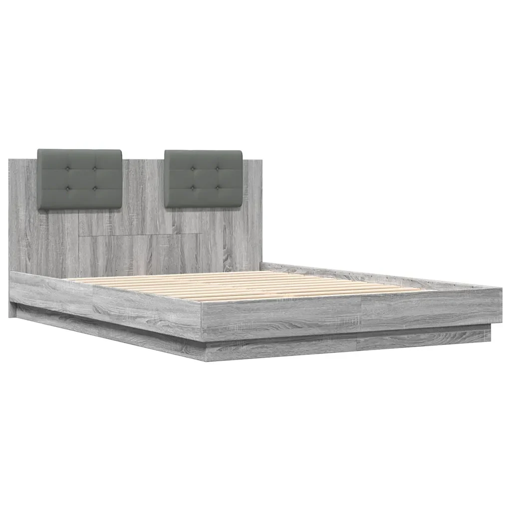 Letto matrimoniale | Letto per adulti | Giroletto Testiera Grigio Sonoma 140x200 cm Legno Multistrato - Image 3
