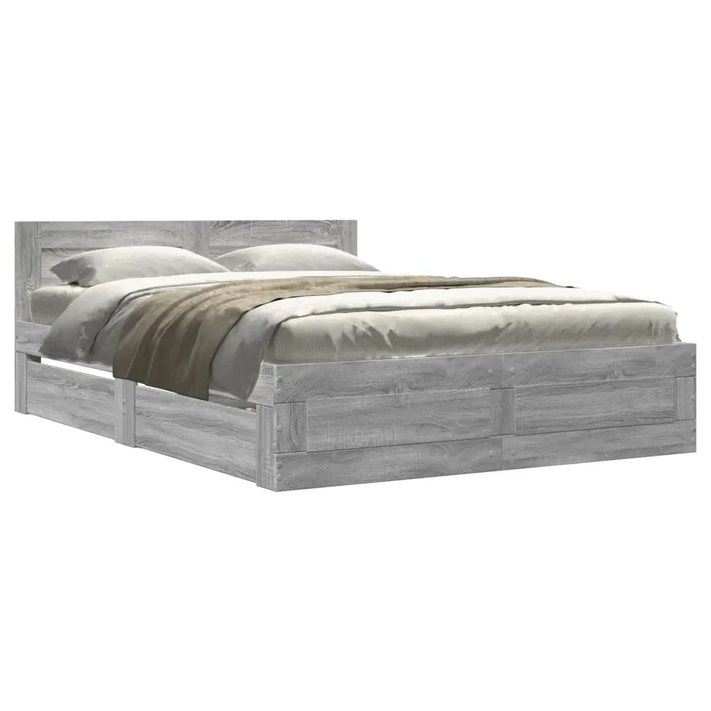 Letto matrimoniale | Letto per adulti | Giroletto Testiera Grigio Sonoma 140x200 cm Legno Multistrato