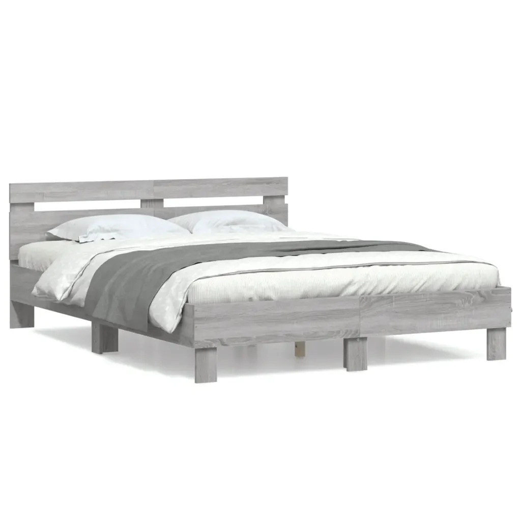 Letto matrimoniale | Letto per adulti | Giroletto Testiera Grigio Sonoma 150x200 cm Legno Multistrato