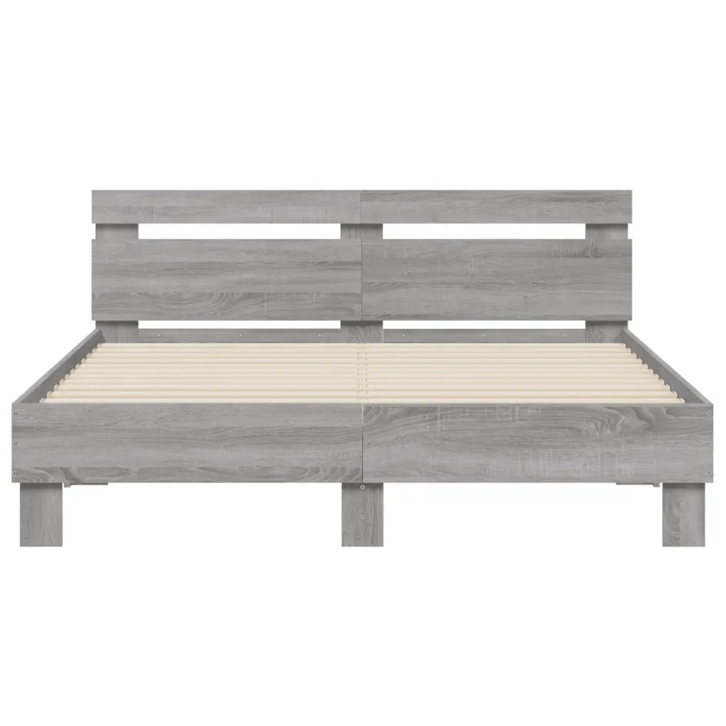 Letto matrimoniale | Letto per adulti | Giroletto Testiera Grigio Sonoma 150x200 cm Legno Multistrato - Image 5